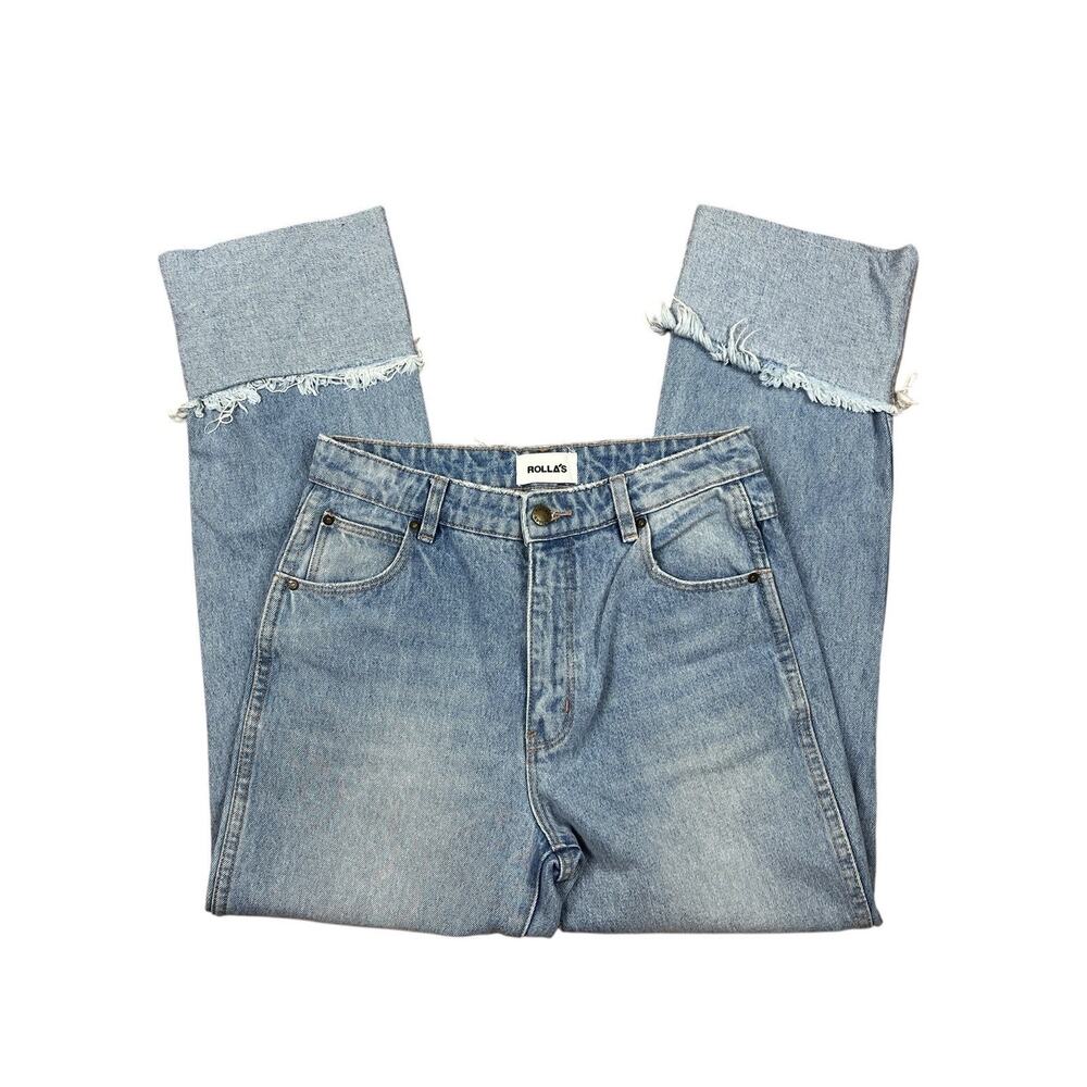 Rolla's Blue Cropped Straight Denim Jeans Stitched Rolled Hem Medium Size 28 - Picture 3 of 11